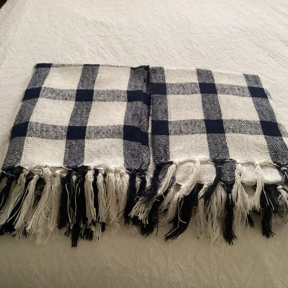 Pottery Barn Throws, pair navy and white check pattern 50 1/2” x62 1/2” - Picture 1 of 8